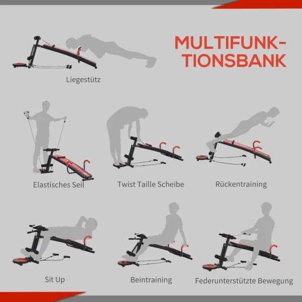 Truusk Sit Up Bank Verstellbare Bauchtrainer Trainingsbank Gepolstert 120kg Belastbar Rot Schwarz 166x53x52 60cm Für Effektives Bauchtraining | Truusk 8